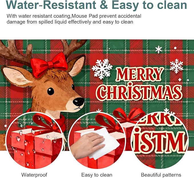 Merry Christmas-Elk Gaming Mouse Pad 35.4"x15.7"Desk Mat Anti-Slip Rubber Base & Durable Stitched Edges for Gamers Smooth Mouse Writing Surface for Desk Office/Home