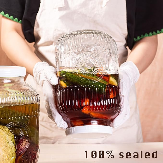 Amzcku 2 Pack 1 Gallon Glass Jar with Lid Wide Mouth, Large Mason Jar with Airtight Screw Lid and Handle, Glass storage containers, Cookie, Candy, Kombucha and fermention