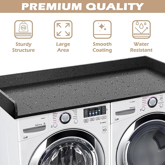 Royxen Washer Dryer Countertop with Solid Wood Core,54“W x 27.5D Laundry Countertop with Edge Rails,Washer and Dryer Topper for Laundry Room Organization(Black)