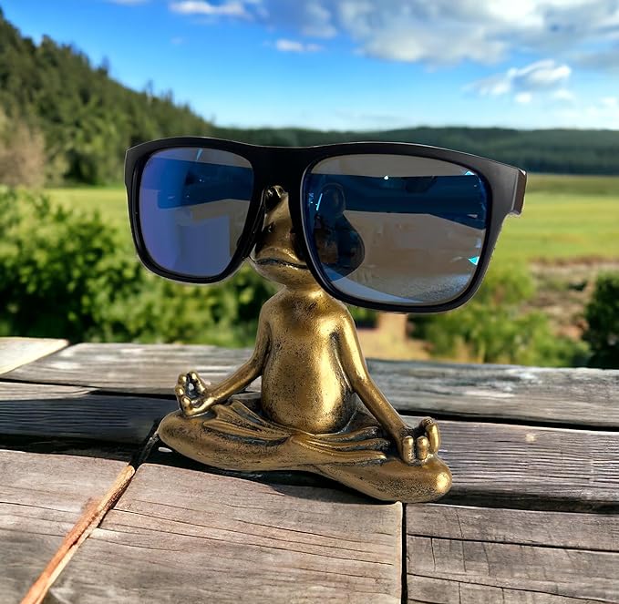 Top Brass Yoga Frog Eyeglass Holder – Whimsical Reading Glasses Sunglass Stand – Funny Desk Nightstand Keeper Rack Display – Meditating Zen Lotus Pose Figurine