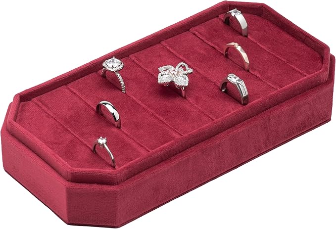 Velvet Ring Organizer Display Tray Jewelry Box Earring Holder Case for Wedding Birthday Christmas Day (Red)