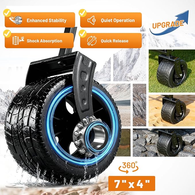 EchoSmile Collapsible Wagon Cart for Camping & Beach - Heavy Duty 400lbs Capacity All-Terrain Cart with Wide Wheels, Portable Folding Utility Wagon for Grocery, Garden, Sports,Black