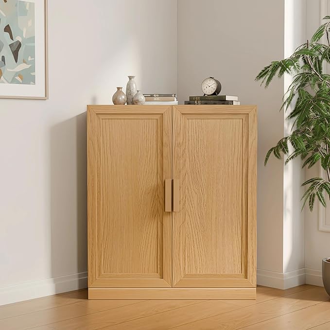 Casaphoria Farmhouse Corner Cabinet, Wooden Corner Storage Cabinet with Adjustable Shelves, Narrow Storage Organizer for Small Space, 36" H x 31" W x 16" D, 51Lb, Oak