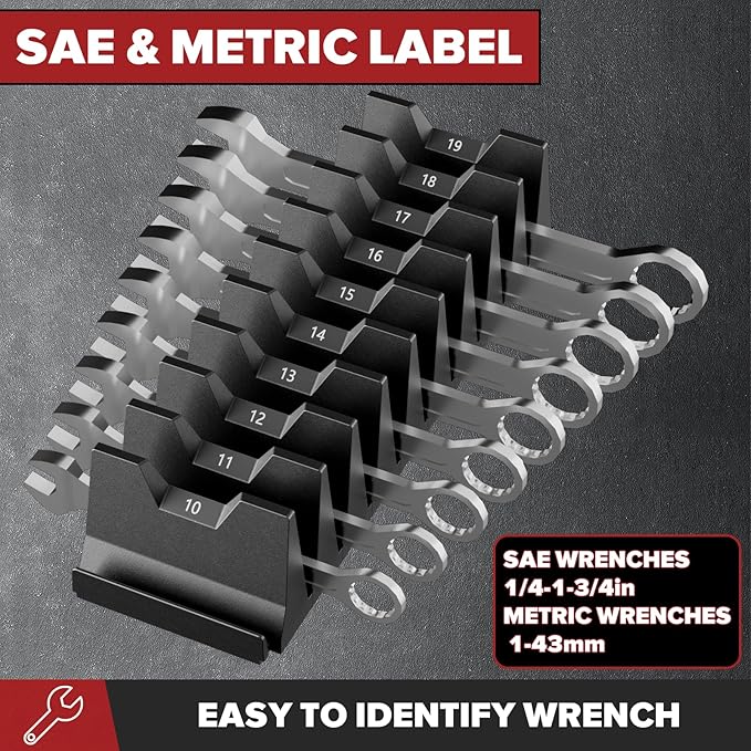 40PCS Modular Wrench Organizer Wrench Holder - Wrench Tool Organizers for Tool Drawer Storage, Wrench Storage Set with Metric & SAE Label, Wrench Rack Tool Gift for Professional Mechanics Men, Black