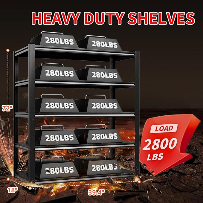 5 Tier Metal Shelving Unit,2800LBS Heavy Duty Garage Storage Shelves,Adjustable Storage Racks,Utility Shelf Industrial Storage Shelf for Garage,Basement,Shed 39.4" W x 18" D x 72" H