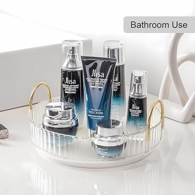 YCIA&DONE 360 Rotating Makeup Organizer and Storage for Vanity Countertop 1 Tier, High Capacity Cosmetic Skincare Perfume Organizers for Dresser Bathroom Fridge Lazy Susan (Clear White)
