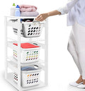 Laundry Basket Holder Shelf – Stackable Engineered Wood Laundry Tower, Tiered Hamper Organizer for Bathroom, Bedroom, Closet (White, 3 Tier)