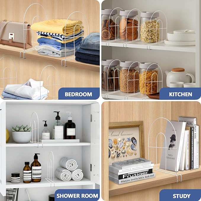 8-Pack 12" Tall Shelf Dividers - Closet Shelf Organizer - Easy to Install - No Tool - White PE Coating Steel
