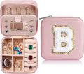 Parima Teen Girl Gifts Trendy Stuff - Travel Jewelry Boxes for Girls, Necklace Earring Organizer, 4-16 Year Old Birthday Gifts for Teen Girls, Christmas Gifts for Girl 2025 - Letter B, Pink