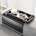 Sofa Arm Rest Tray Table for Couch - 2-in-1 Couch Arm Table with Be Slide Detachable Tray - Anti-Slip Foldable Sofa Armchair Caddy for Drinks Cup Cellphone TV Remote Snacks (Black)