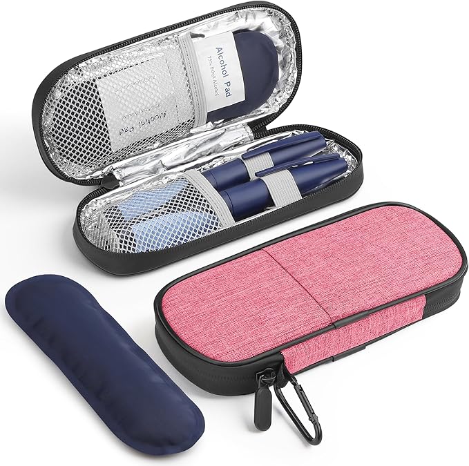 Insulin Cooler Travel Case Diabetic Medication Insulated Cool Organizer with 2 Reusable Ice Packs for Insulin Pen and Other Diabetic Supplies, for the Daily Life and Trip, Pink II Color