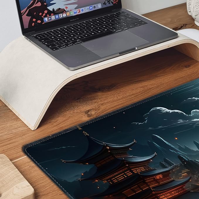 Japanese Full Moon Large Mouse Pad,Gaming Keyboard Desk Pad,Extended Mouse Mat Non-Slip Rubber Base with Stitched Edges for Office Game Home XXL 35.4"x15.7"