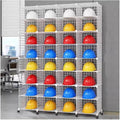 Stackable Safety Helmet Storage Boxes, Large Adjustable Hard Hat Placement Organizer Rack,with Wheels,for Construction Site/Garage/Workshop/Factory Helmet Display Shelf (White, 32 Grids-4 * 8)