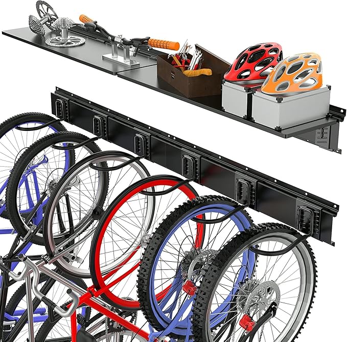 TORACK Bike Storage Rack with Shelf, 6 Bikes Hangers for Garage, Space Saving Bike Rack Wall Mount, Holds Up to 600 LBS