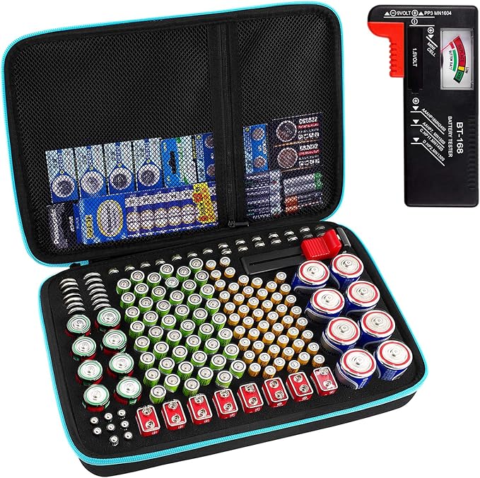 PAIYULE Battery Organizer Storage Case Box with Tester Checker, 220+ Batteries Holder Bag fits for AA AAA AAAA 9V C D Lithium 3V LR44 1.5V CR1632 CR2032 Home Garage Container