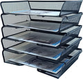 5 Tier Metal Mesh Desk Organizer-Stackable Letter Trays for Office Supplies,Black File Storage System with Reinforced Edges