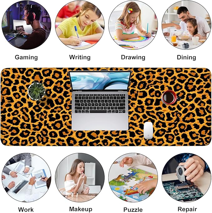 Leopard Print Mouse Pad – Large Extended Desk Mat 31.5 x 11.8 in– Bold Cheetah Animal Pattern, Non-Slip Rubber Base, Waterproof Surface, Fashionable Keyboard & Mouse Pad for Office, Home, or Gaming