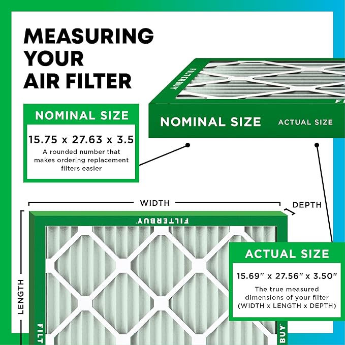 Filterbuy 15.75x27.63x3.50 Air Filter MERV 11 Superior Pet & Allergy Defense (4-Pack), Pleated HVAC AC Furnace Filters for AprilAire Space-Gard 104 & 2140 (Actual Size: 15.69 x 27.56 x 3.50)