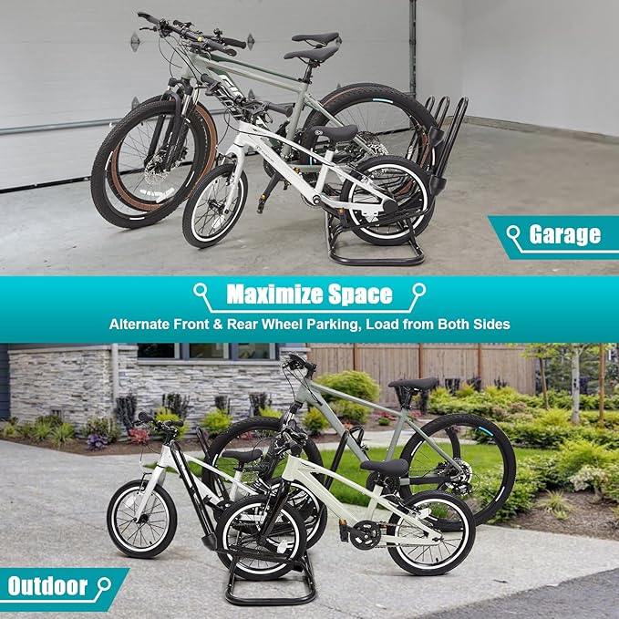Kinghouse Floor Bike Rack for 3 Bikes, Bike Stand, Protects Disc Brake & Derailleur, Bike Rack for Indoor Outdoor Garage, Fits Road/Kids/MTB Bicycles with 12"-29" Tires