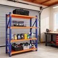 79" H Garage Shelving,3500LBS Heavy Duty Storage Rack,4 Tiers Metal Storage Rack Shelf, Adjustable Shelving Unit for Garage,Kitchen,Warehouse,Basement,78.7" H x 47.2" W x 19.6" D,Blue&Orange