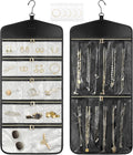 CHICECO Travel Jewelry Holder Organizer,Hanging Jewelry Organizer Storage With Zippered Pockets for Cloest,Wall,Door,Jewelry Holder for Earrings, Necklaces（Beige Black）
