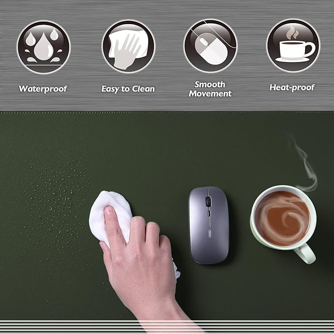 K KNODEL Desk Mat, Blotter, Dual-Sided Office Desk Pad, Waterproof Desk Mat for Desktop, Desk Blotters, PVC Leather Pad Protector (Dark Green, 35.4" x 17")
