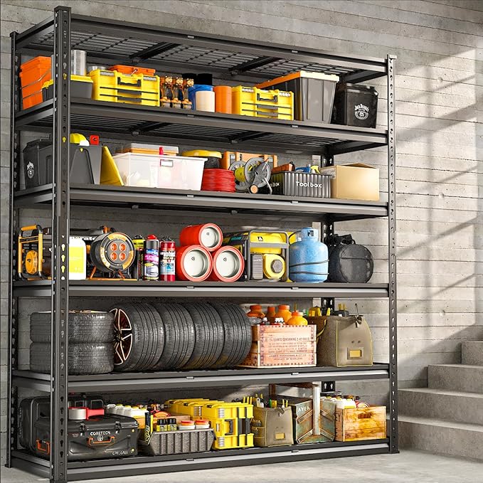 REIBII 3300LBS Garage Shelving 78" H Storage Shelves Heavy Duty 6-Tier Adjustable Matel Shelving Easy Assembly Storage Shelf for Garage Basement Warehouse Pantry, 48" W X 18" D X 78" H
