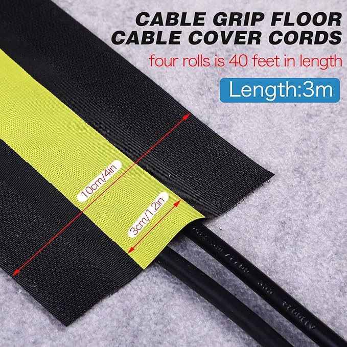 WILLBOND Carpet Cord Cover Cable Protector Floor Cover Cable Protector Management Only for Commercial Office Carpet(39.37 ft,Black and Yellow)