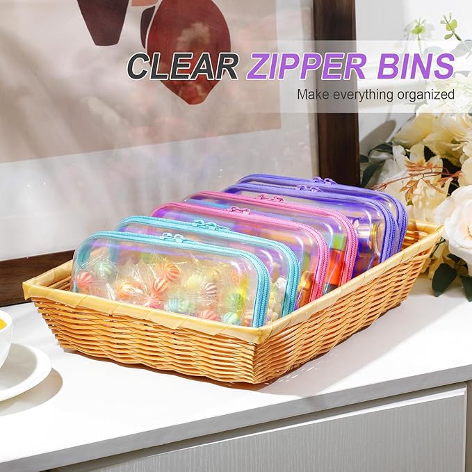 Sanwuta 6 Pcs Clear Hard Zipper Case Hard Plastic Zipper Pouches Transparent Makeup Bag Pencil Pouches for Travel Snacks Christmas Trinket Storage Organizer Box(Holographic,7.48 x 3.94 x 2 Inch)