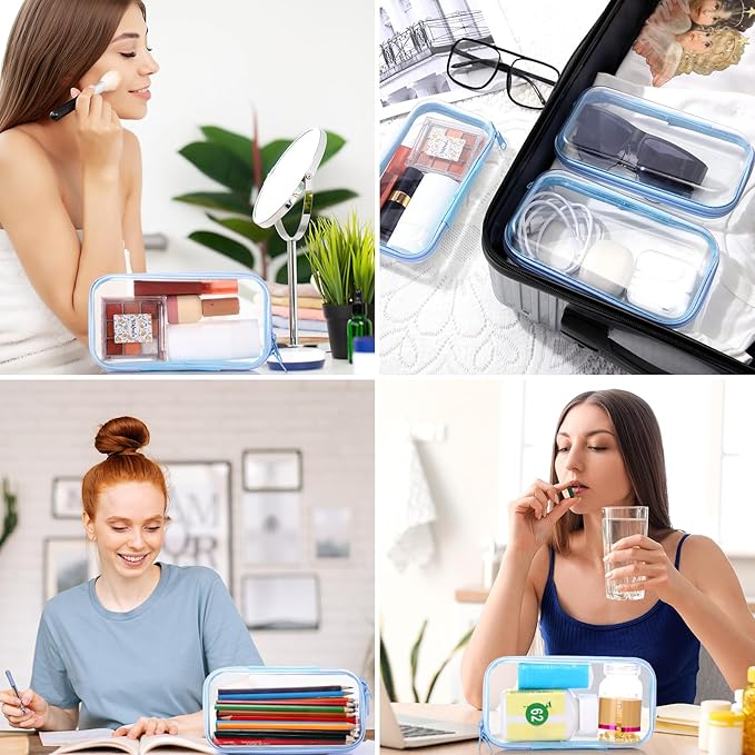 Sanwuta 6 Pcs Clear Hard Zipper Case Hard Plastic Zipper Pouches Transparent Makeup Bag Pencil Pouches for Travel Snacks Christmas Trinket Storage Organizer Box(Black,7.48 x 3.94 x 2 Inch)