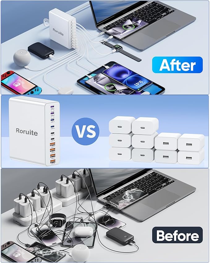 460W USB C Charger Block, 10-Port USB Charging Station GaN III PD Charger Type C & USB A, Dual 65W PC Laptop Fast Adapter for MacBook Pro/Air, iPhone 17, iPad, DELL, Samsung Galaxy, Android - White