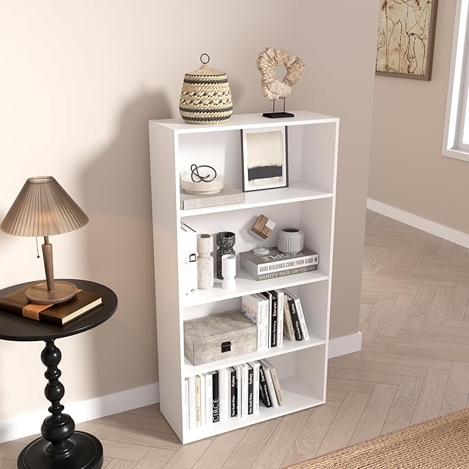 Wooden 4 Tier Book Shelf，4 Cube Storage Organizer, 44 Inch Versatile Cubes Shelf and Cubby Unit for Any Space (White, 4 Cube-W(23.6inch)