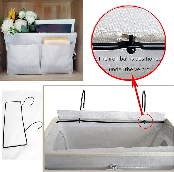 Bedside Caddy Organizer/Bedside Hanging Storage Bag Multi-Function Caddy for Bunk bed Hospital Beds Dorm Bed Rails, Holders Books Glasses Phones Magazine(White)