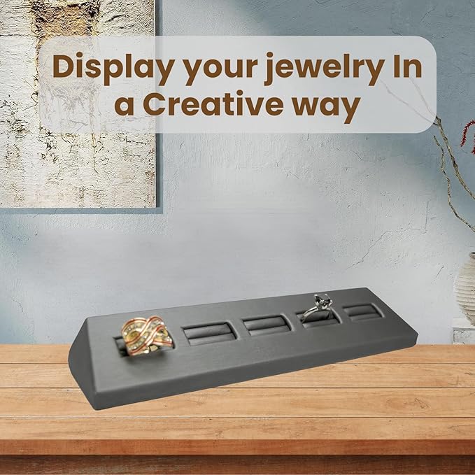 Novel Box 5-Slot Silver Leatherette Rings/Earrings/Cufflinks Holder Tray 8.12x1.75x1 Inches - Ring Holder Organizer for Selling or Personal Use - Jewelry Display Trays for Special Occasions