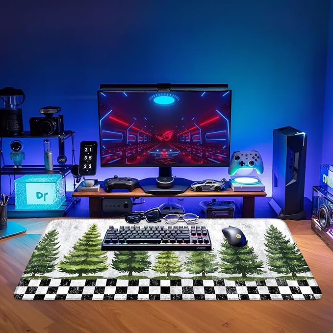 Christmas Tree Gaming Mouse Pad 35.4"x15.7"Desk Mat Anti-Slip Rubber Base & Durable Stitched Edges for Gamers Smooth Mouse Writing Surface for Desk Office/Home
