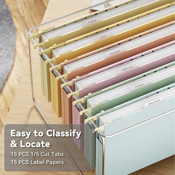Ansook Plastic Hanging File Folders Legal Size,12 Pack Extra Capacity Expandable Legal File Folder Hanging with Tabs,Heavy Duty 1" Filing Cabinet Folder for Documents,Hanging File Organizer