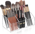 Clear Makeup Brush Holder Organizer Acrylic 6-Slots Cosmetic Brushes Storage Organizer for Vanity Countertop