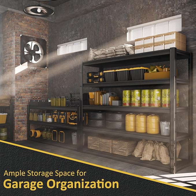 60" W Garage Shelving Heavy Duty,5 Tier Storage Shelves,3030LBS Adjustable Shelf Unit, Metal Garage Shelving for Warehouse Industrial Basement, 72" H × 60" W × 24" D, Black