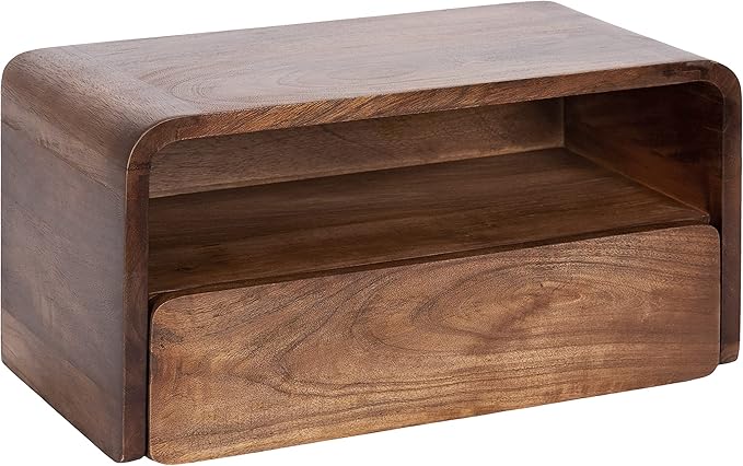 Kate and Laurel Kato Modern Wood Floating Side Table with Drawer; 18 x 10 x 9; Walnut Brown; Contemporary Wooden Floating Nightstand for Bedroom Bedside Table