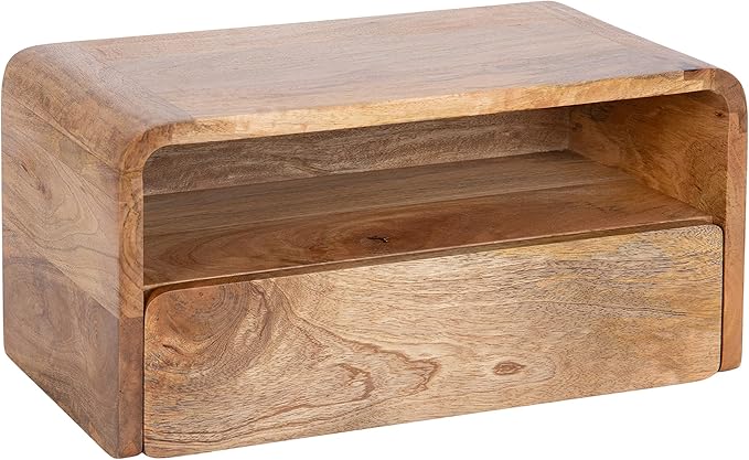 Kate and Laurel Kato Transitional Wood Floating Side Table with Drawer, 18 x 10 x 9, Natural Brown, Modern Wooden Floating Nightstand for Bedroom Bedside Table