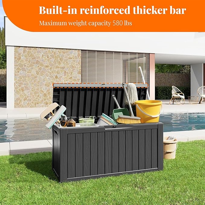 80 Gallon Resin Deck Box, Lockable Outdoor Storage Box for Patio Cushions Storage Furniture,Garden Tools, Pool Supplies, Weatherproof and UV Resistant- Black (80 Gallon)