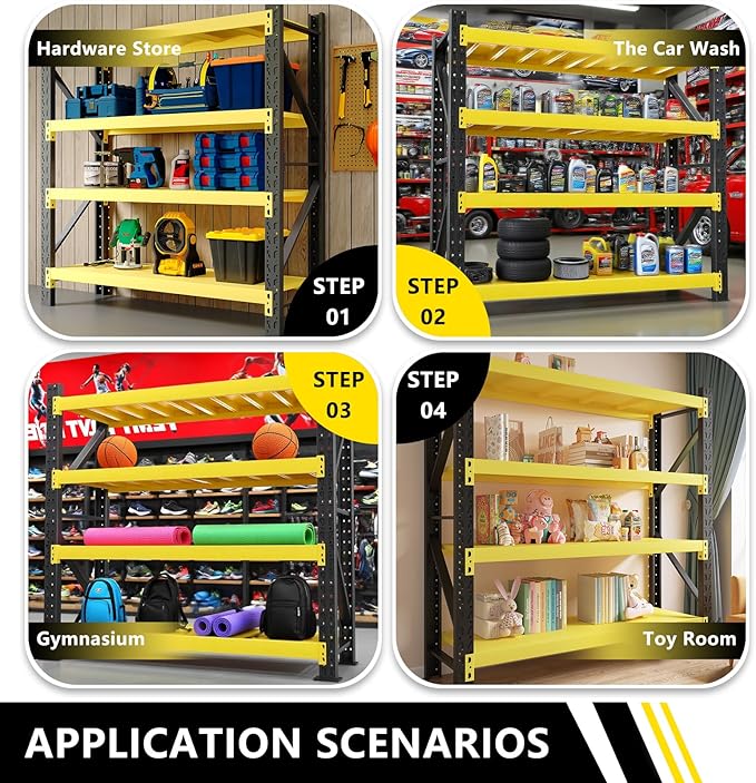 5000lbs78.74,Storage Shelves Garage Metal Shelving Heavy Duty Garage Shelves Adjustable Storage Shelves for Industrial, Factory,41" W X 19.6" D X 78.74" H (Yellow and Black, W78.7*D23.6*H78.7)