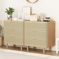 ORRD 3 Drawer Dresser Set of 2, Modern Iron Rattan Cabinet Dresser for Bedroom, Large Nightstand Accent Storage Chest of Drawers for Living Room, Bedroom - Natural