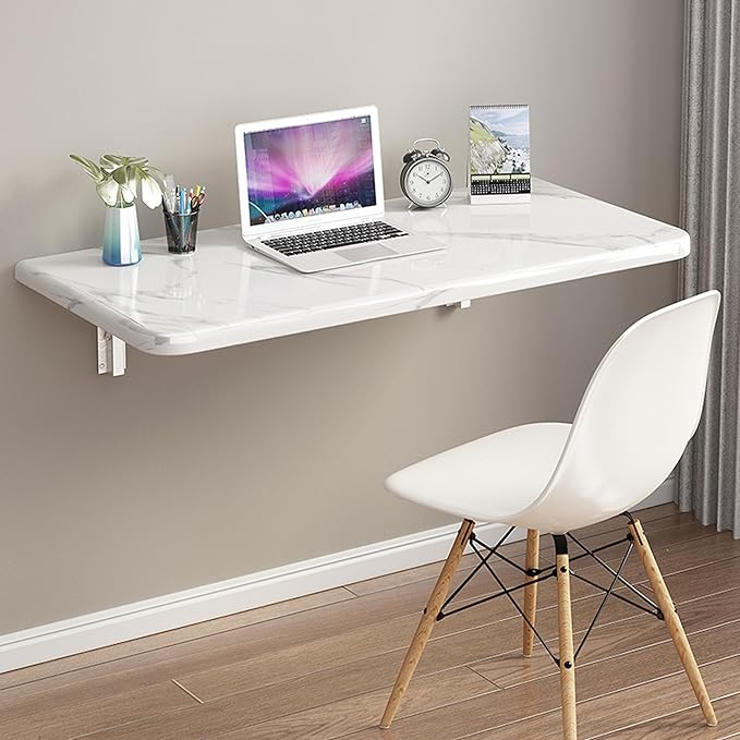 Wall Mounted Folding Desk,Wall Folding Table for Small Spaces,Floating Fold Down Table for Home Office Computer Workstation,Study Work Bench, Laundry Room, Kitchen(White 23.6×15.7inch