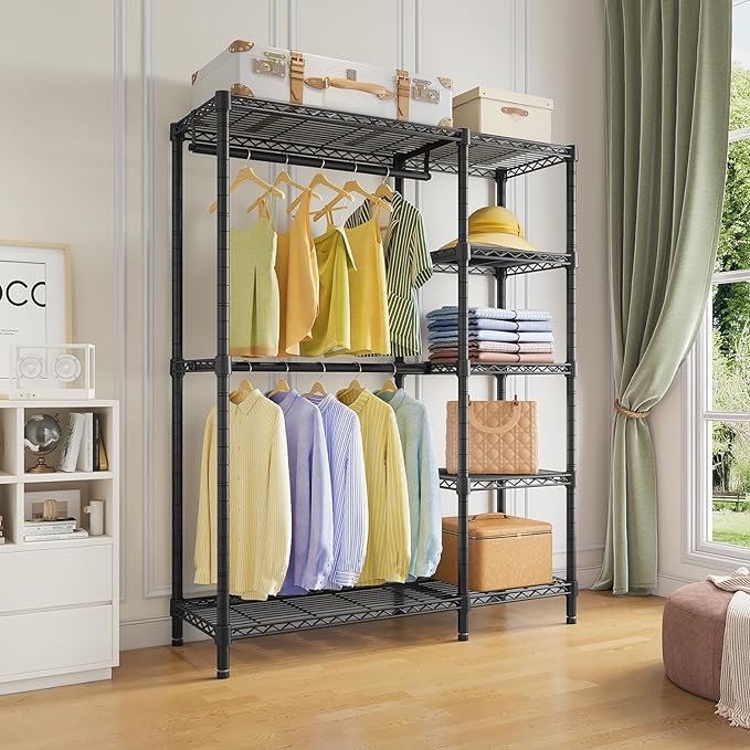 VIPEK V7 Garment Rack for Hanging Clothes Heavy Duty Clothes Rack with Shelves, Portable Closet Racks Metal Clothing Racks 5 Tiers Freestanding Closet Wardrobe System, Max Load 670lbs, Black