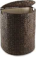 Casafield Half Moon Laundry Hamper with Lid and Removable Liner Bag - Espresso Dark Brown, Woven Water Hyacinth Laundry Basket for Clothes and Towels