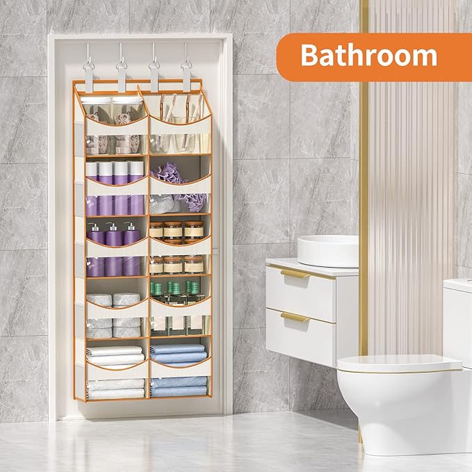 Aokeyee Over the Door Storage Organizer - 5 Tiers Behind Door Storage with 10 Compartments & 10 Mesh Pockets, 80lb Capacity Door Hanging Organizer for Closet, Bedroom, Bathroom, Pantry, Nursery, Toys