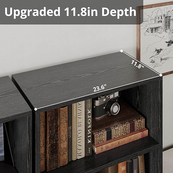 IRONCK Industrial Bookshelves and Bookcases with Doors 11.8 in Depth Set of 2 Floor Standing 5 Shelf Display Storage Shelves Bookcase Home Decor Furniture for Home, Office, Living Room, Bedroom