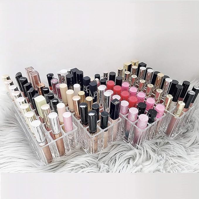 BY ALEGORY Acrylic Lip Gloss Organizer Makeup Storage Organization Refillablle Container Beauty Display Case 24 Space to Organize Tall Lip Gloss Lipsticks (2)