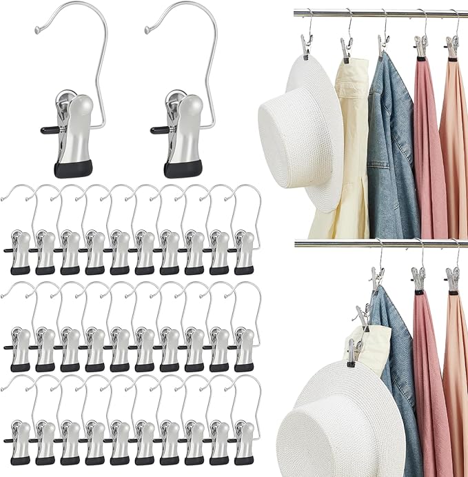 200PCS Boot Hangers Clips for Closet Stainless Steel Clothes Hooks Clip Laundry Hooks Clothes Pins Hanging Clips Portable Clip Hangers Clothespins Hanger for Wardrobe Organization